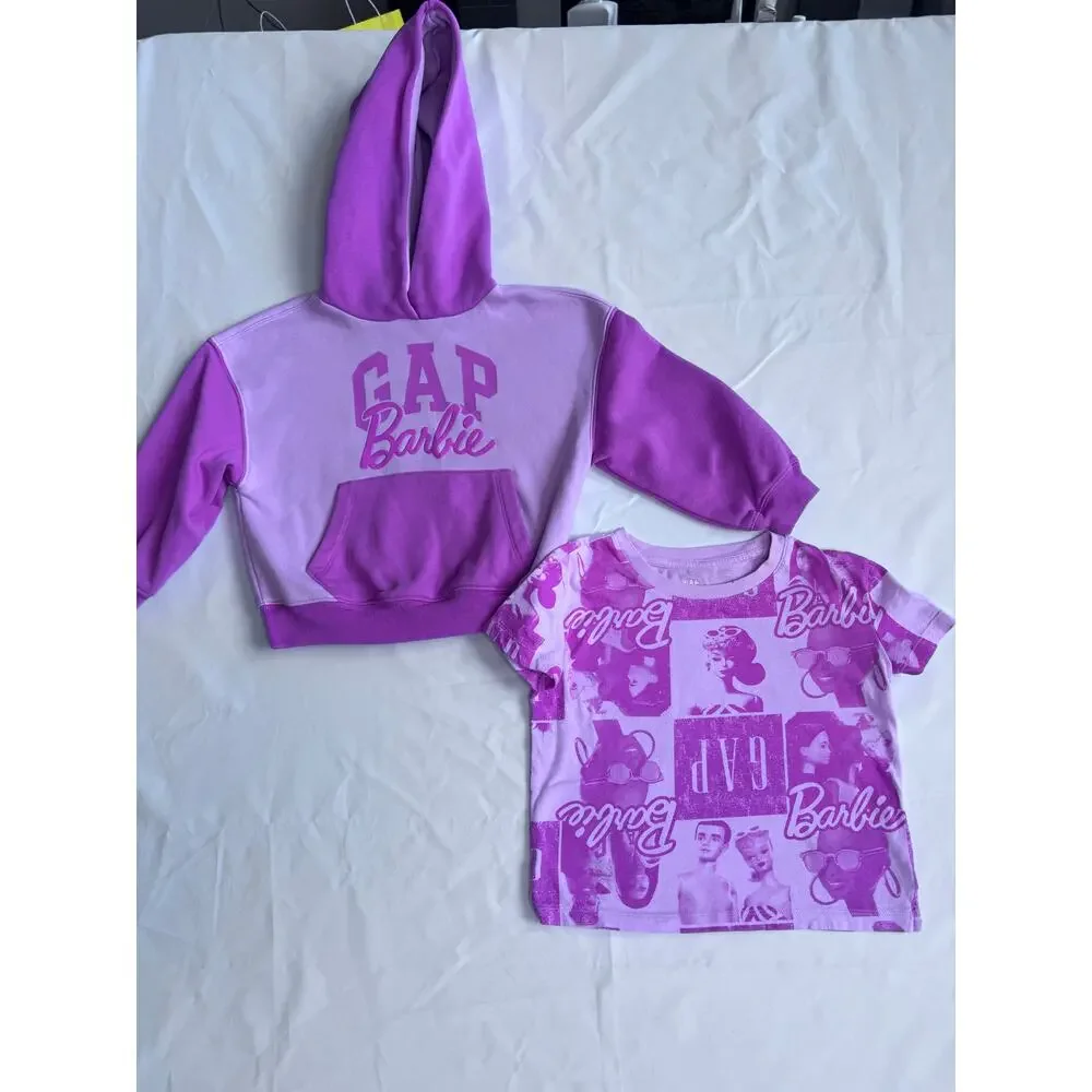 Gap Girls Bundle Barbie Hoodie Sweatshirt Barbie T Shirt Print Pink Size 4-5